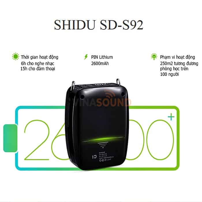 Dung lượng pin của Shidu SD-S92 khá lâu| Ảnh: Vinasound.vn