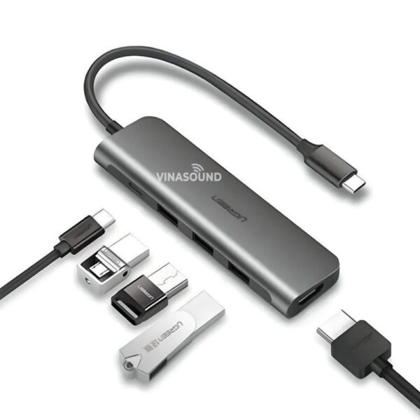 Ugreen 80132 USB-C Hub Đa Năng – HDMI 4K, 3 Cổng USB 3.0, Audio 3.5mm, Sạc PD 100W - Hình ảnh 2